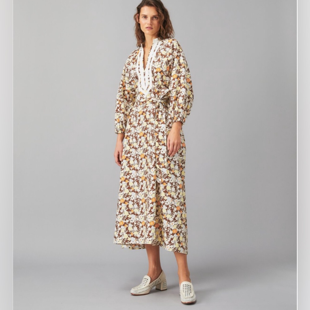 Tory Burch Floral Long Sleeve Maxi Dress in Brown and Cream - Picture 6 of 6